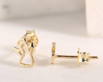 14K Solid Gold Angel Stud Earrings | Handmade