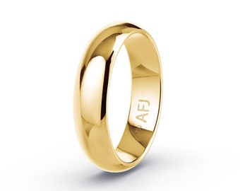 18K Solid Gold 5mm Yellow Gold Mens Womens Comfort Fit Dome Wedding Band