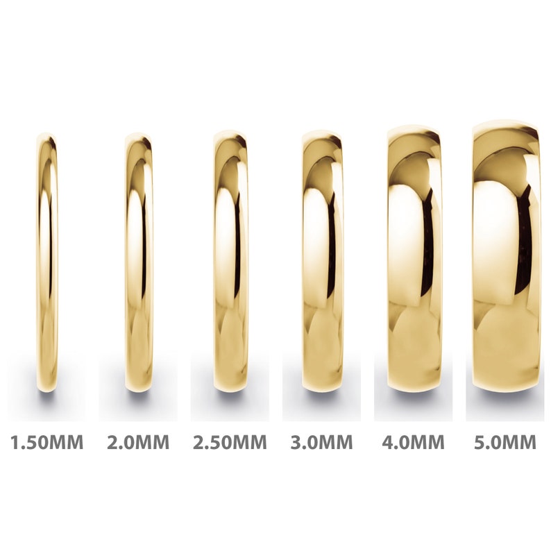 14K Solid Gold 5mm Yellow Gold Polished Mens Womens Comfort Fit Dome Wedding Band bild 4