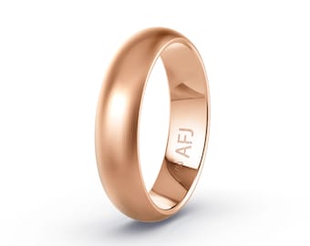 18K Solid Gold 5mm Rose Gold Brushed Mens Womens Comfort Fit Dome Wedding Band