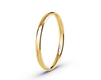 18K Solid Gold 2mm Yellow Gold Polished Mens Womens Comfort Fit Dome Wedding Band
