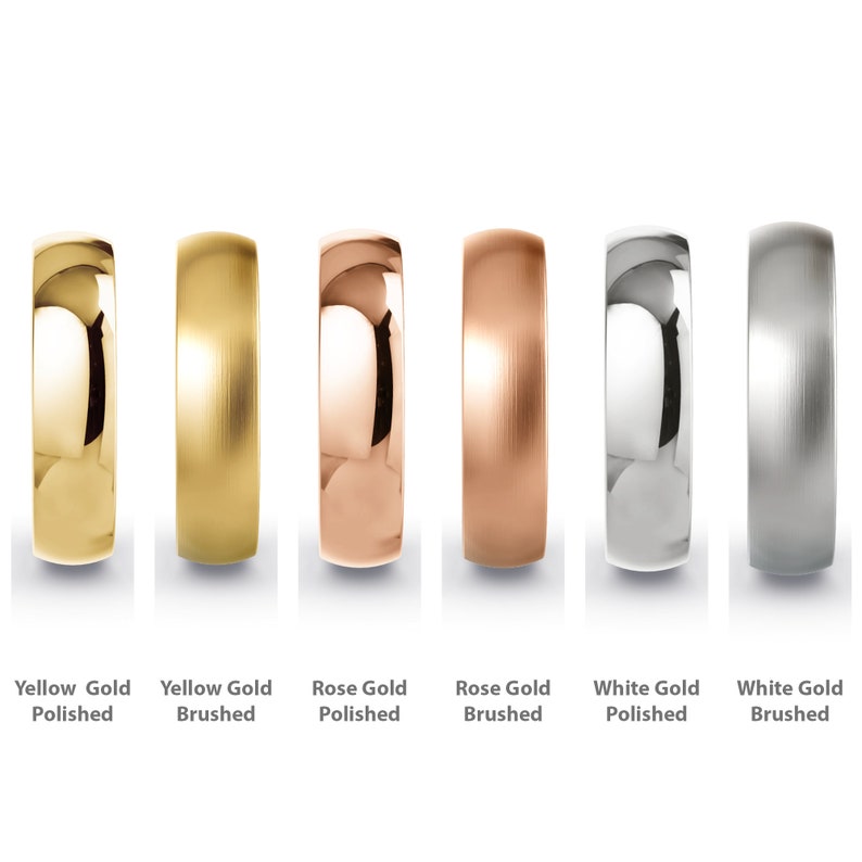 14K Solid Gold 5mm Yellow Gold Polished Mens Womens Comfort Fit Dome Wedding Band bild 5