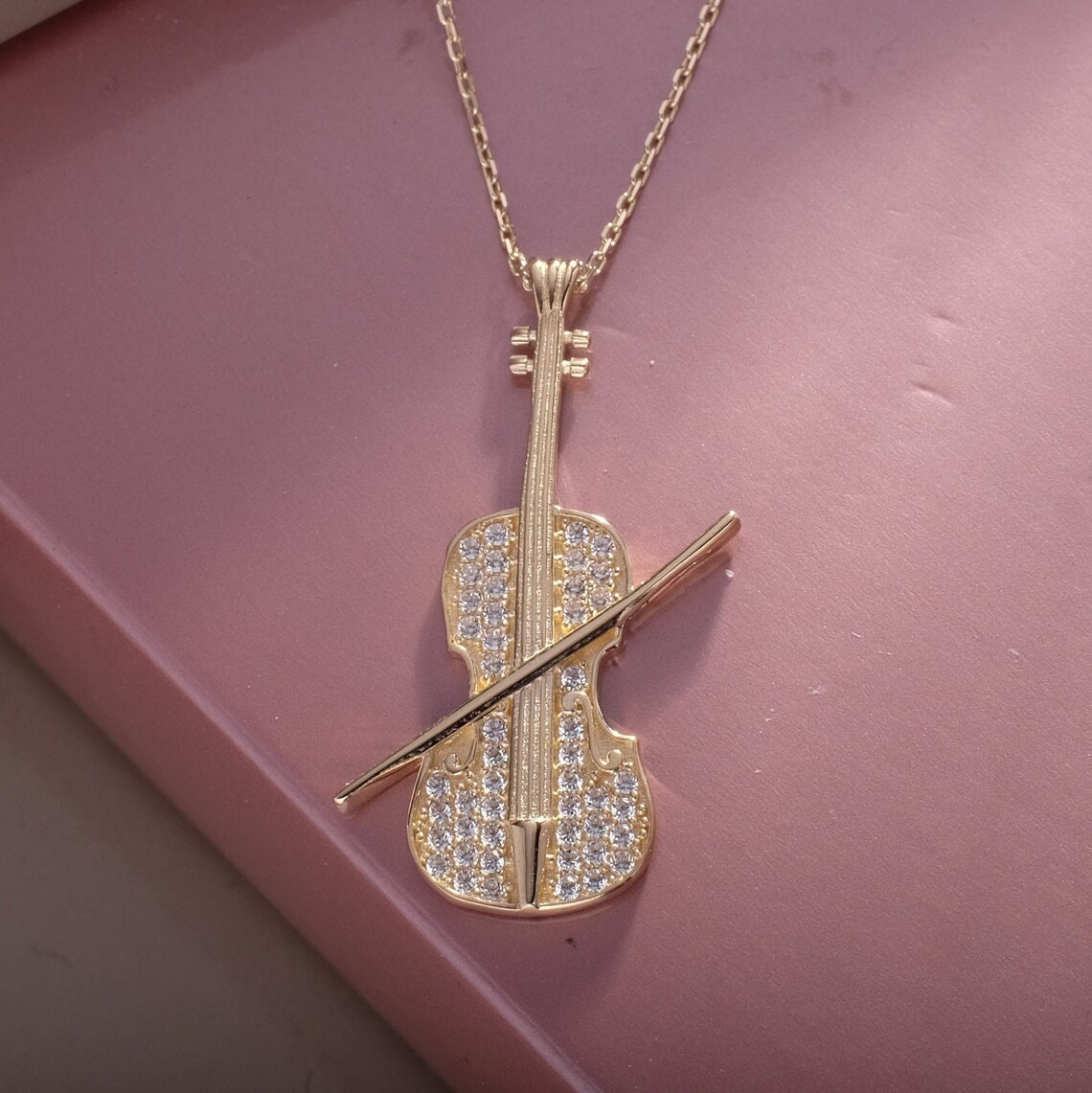 Violin Necklace 14k Gold Violinist Necklace Musician Etsy
