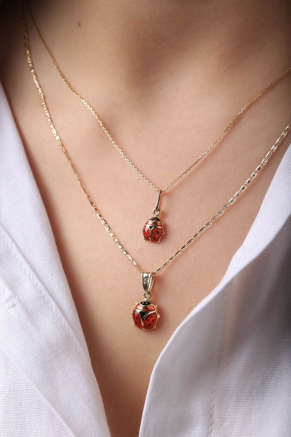 14K Solid Gold Ladybug Pendant 