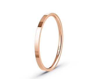 18k Solid Gold 1.5MM Flat Rose Gold Polished Comfort Fit Mens Womens Wedding Band