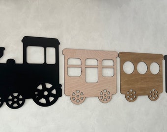 Houten treindecoratie, slaapkamerdecoratie trein, muurkunst treinontwerp