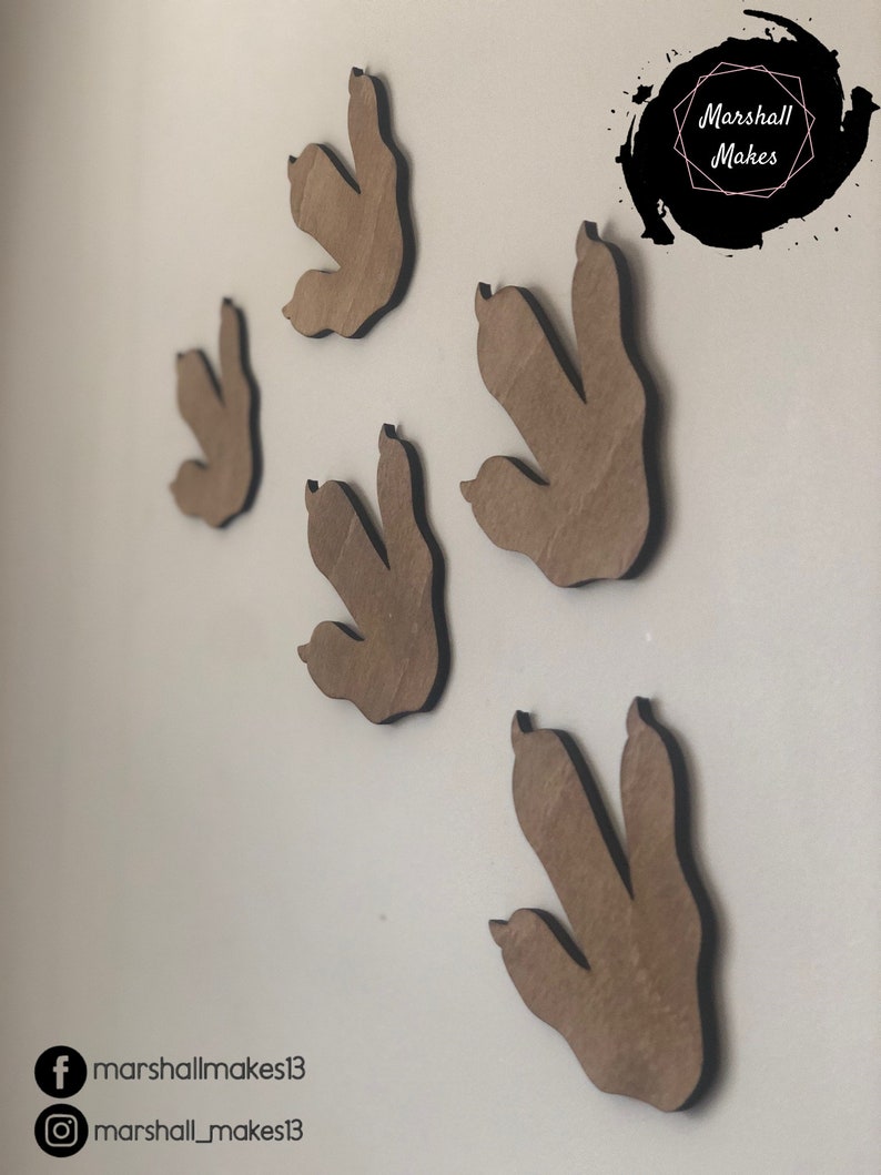 Wooden dinosaur footprints, dinosaur bedroom decoration, dinosaur wall art design set of 5