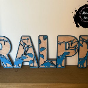 Dinosaur letters, nursery name sign, dinosaur name sign, personalised name sign, custom name decor, dinosaur theme decor, dinosaur wall art