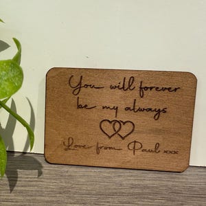 Biglietto d'auguri in legno personalizzato "Forever Be My Always", ricordo romantico e sentimentale, regalo per marito, moglie, San Valentino e anniversario.