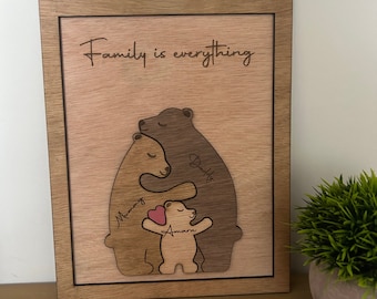 Wooden Bear Family Puzzle, Family Home Décor, Family Keepsake Gift, Gift for Parents, Personalised Family Gift, Family Frame
