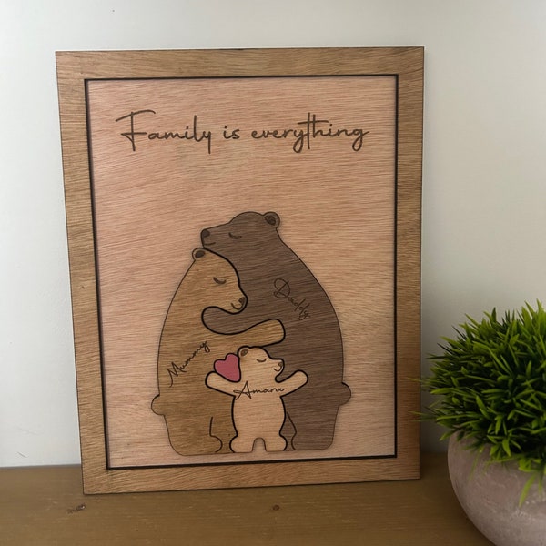 Wooden Bear Family Puzzle, Family Home Décor, Family Keepsake Gift, Gift for Parents, Personalised Family Gift, Family Frame