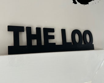 Cartello in legno per WC "THE LOO" - Decorazione per porta del bagno, divertente regalo rustico per la casa, scritta in legno nero