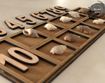 Ten Frame, Montessori Counting Board, 1-10 Maths Number Wooden Tray, Preschool Activity for Toddlers.