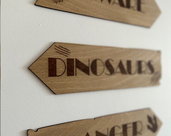 Houten pijlbord dinosaurus | Kinderkamerdecoratie, set van 3
