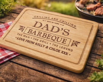 Personalised Wood Engraved 'Dad's Barbeque' Wooden BBQ Chopping Board - Ideal for Happy Father's Day Gift / Present