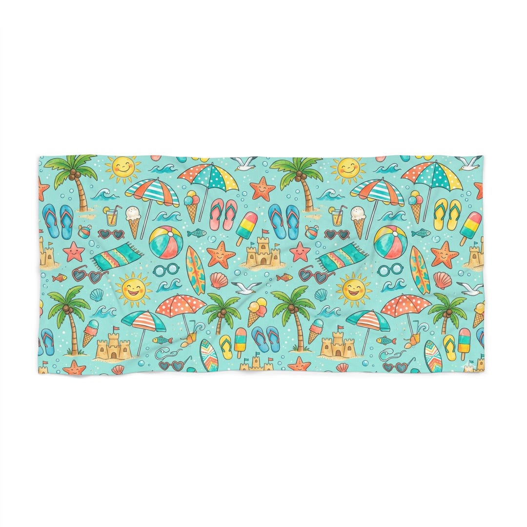 Summer Beach Pattern Beach Towel | Tropical Palm, Flip Flops ...