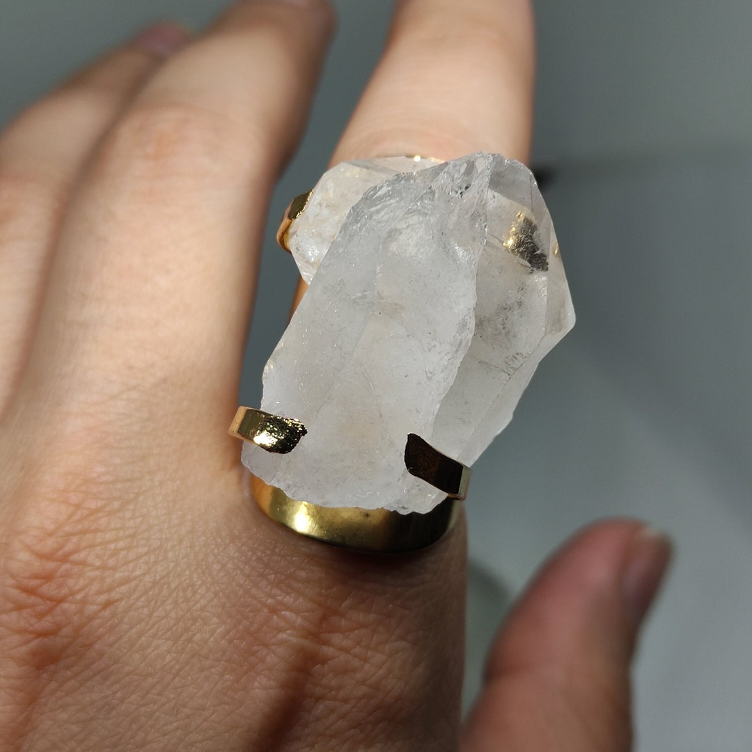 Clear Crystal Ring,rough Quartz Ring,white Quartz Ring,raw Quartz Ring