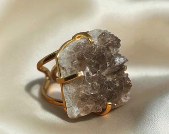 Raw Smoky quartz ring,Large coffee quartz ring,Rough crystal ring,Raw stone ring,Large gem ring,Unique statement ring,Raw gemstone ring