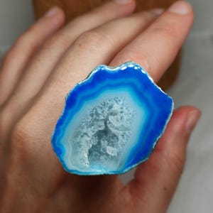 Large Geode Ring – Unique Modern Raw Elegant Druzy Birthstone Bold Statement Jewelry,Perfect Special Meaningful Anniversary Gift