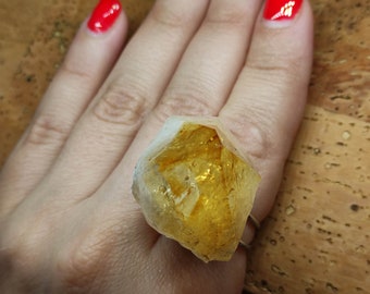 Citrine ring,Raw citrine ring,Raw crystal statement ring,Raw crystal ring xlarge,Adjustable ring raw stone,Raw gemstone ring