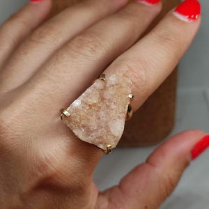 Raw Pink Amethyst Ring: Gold Filled Adjustable Crystal Statement Ring