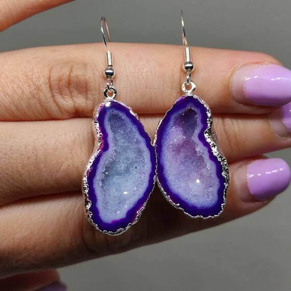 Agate Earrings Purple Agate Earrings purple Stone Chandelier Earrings agate Earrings Dangle purple Wedding Earrings Etsy