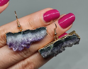 Raw Amethyst earrings,Raw amethyst Earrings,Raw stone jewelry,Statement earrings,Raw crystal earrings,Raw stone earrings