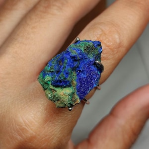 Azurite Ring,Best gift for her,Ring with raw crystal,Bold statement ring,Large gemstone ring,Raw stone ring