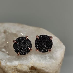 Black druzy Earrings,Titanium earrings,Teenage girl gifts,Druzy earrings,Raw stone earrings,Prom earrings,Fall stud earrings