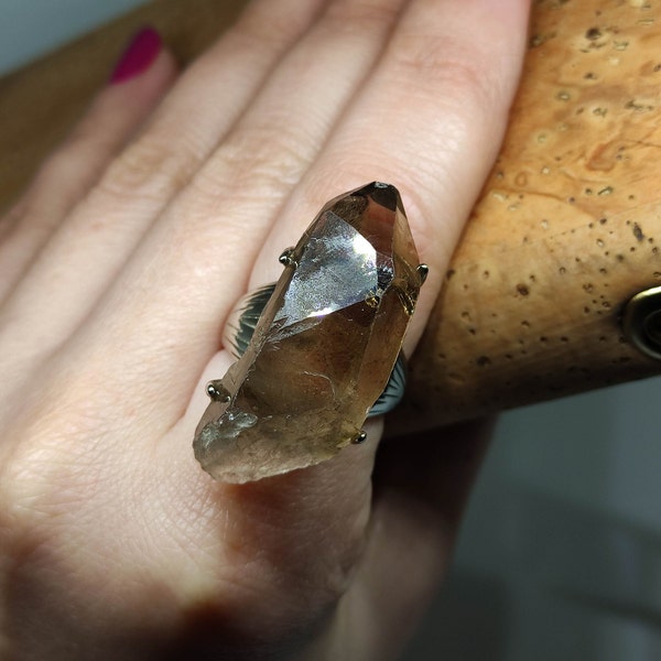 Smoky quartz ring,Large statement ring,Raw smoky quartz ring,Raw crystal ring,Raw gemstone ring,Large crystal ring,Large gemstone ring