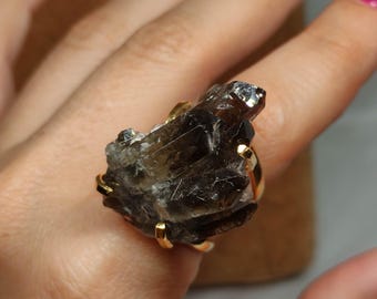 Raw Smoky quartz ring,Large coffee quartz ring,Rough crystal ring,Raw stone ring,Large gem ring,Unique statement ring,Raw gemstone ring