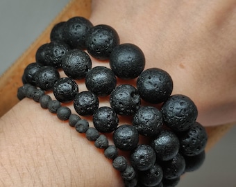 Black lava beaded bracelet,Raw crystal bracelet,Lava stone bracelet,Unisex gemstone bracelet,Mens bracelet, Grounding bracelet