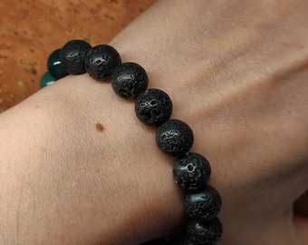 Black lava and agate beaded bracelet,Raw crystal bracelet,Lava stone bracelet,Unisex gemstone bracelet,Mens bracelet, Grounding bracelet
