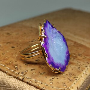 Geode ring, ruwe geode ring, grote geode ring, ruwe kristallen ring, grote cocktail ring, Rock ring, ruwe stenen ring, ruwe edelsteen ring afbeelding 6