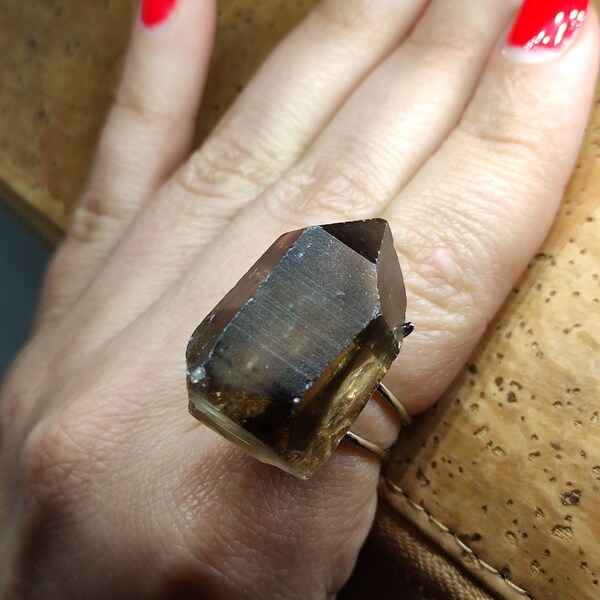 Smoky quartz ring,Large smoky quartz ring,Raw smoky quartz ring,Raw stone ring,Large crystal ring,Raw gemstone ring