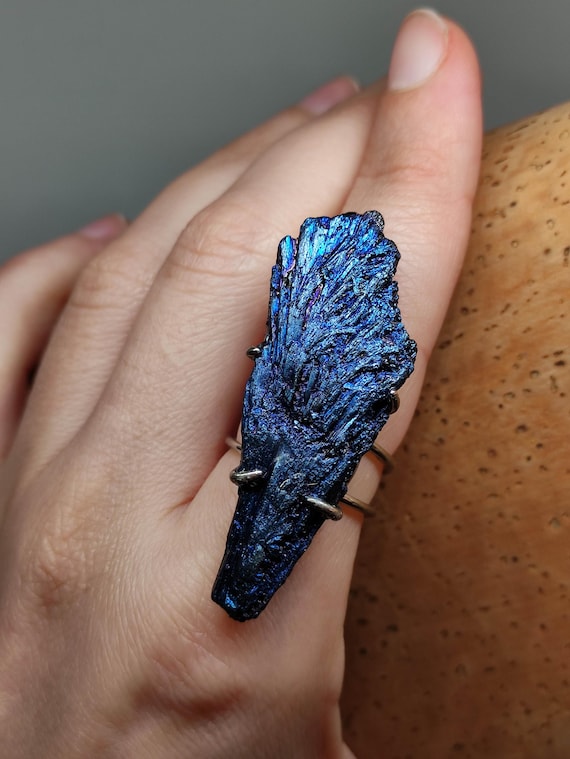 Blue aura kyanite ring,Angel aura crystal ring,Large crystal ring,Raw gemstone ring,Large blue kyanite ring,Unusual rings