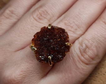 Raw citrine ring,Large citrine ring,Raw gemstone ring,Citrine crystal ring,Yellow citrine statement ring,Crystal ring for overthinking