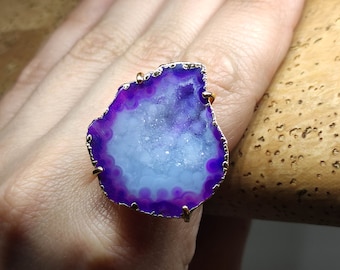 Geode ring,Raw geode ring,Large geode ring, Raw crystal ring, Large cocktail ring, Rock ring,Rough stone ring,Raw gemstone ring