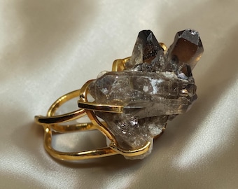 Adjustable Gold Filled Smoky Quartz Ring: Raw Gemstone Crystal Statement