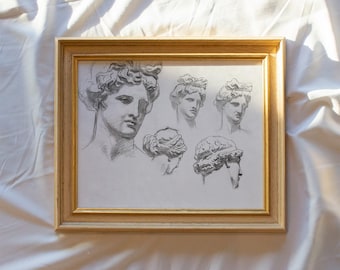vintage study sketches, vintage art prints framed, antique replica painting, antique wall art prints, vintage wall print, framed print