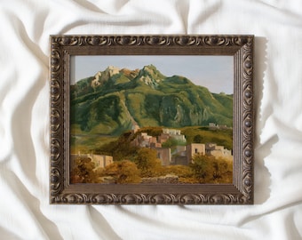 Village sur Ischia #41 peinture de paysage, art ancien, estampes vintage, peinture de campagne, impressions encadrées, impressions d'art mural vintage encadrées
