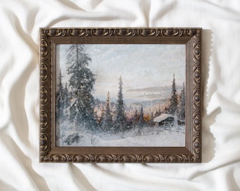 Winter Landscape #305, vintage art prints, landscape painting vintage art framed, framed wall art, gold framed art print, antique artwork