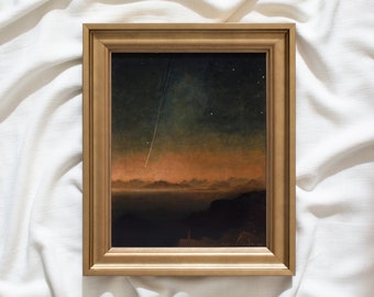 El gran cometa #260 / Pinturas de arte de pared de cielo nocturno enmarcadas vintage / Impresiones de arte antiguo / Pintura de paisaje vintage enmarcada