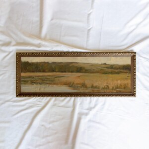 Hill and Marshland #178 | 10x30 inch Panoramic Vintage Framed Wall Art Paintings | Antique Art Prints | Vintage Landscape Painting Framed