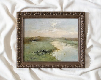 Fisherman in a Polder #258 | Framed Vintage Art Prints | Landscape Painting | Antique Wall Art | Vintage Artwork | Handmade Gold Frame