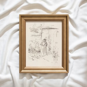 In the Garden #175, vintage framed art, vintage wall art prints, framed replica antique artwork, vintage sketch