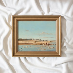 vintage framed prints, antique replica painting, antique wall art prints, vintage print, vintage beach painting, ocean shore wall print