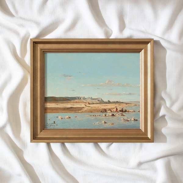 vintage framed prints, antique replica painting, antique wall art prints, vintage print, vintage beach painting, ocean shore wall print
