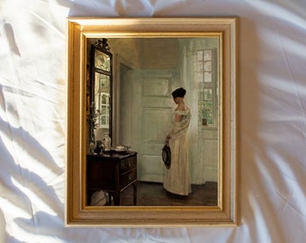 Ida con un vestido blanco #225 / Pinturas de arte de pared enmarcadas vintage / Impresiones de arte antiguo / Pintura de arte de retrato vintage enmarcada
