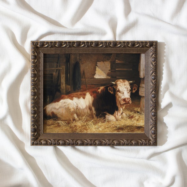 vintage cow painting, vintage art prints framed, antique replica painting, antique wall art prints, vintage wall print, framed print